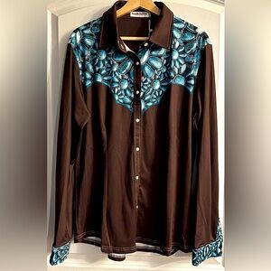 Ranch Dress'n "Turquoise Blossom Yoke” rodeo performance shirt - size Large